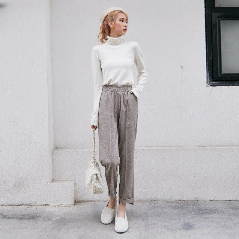Woolen High Waist Warm Thicken Pants