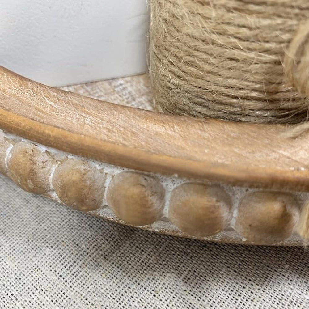 Versatile Round Wooden Beaded Edges Serving Tray