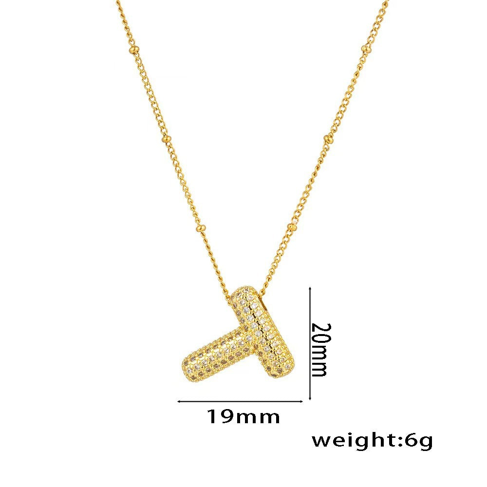 New Micro-Inlaid Zircon 26 Letter Pendant Necklace Copper Plated 18K Gold Fashionable And Classic