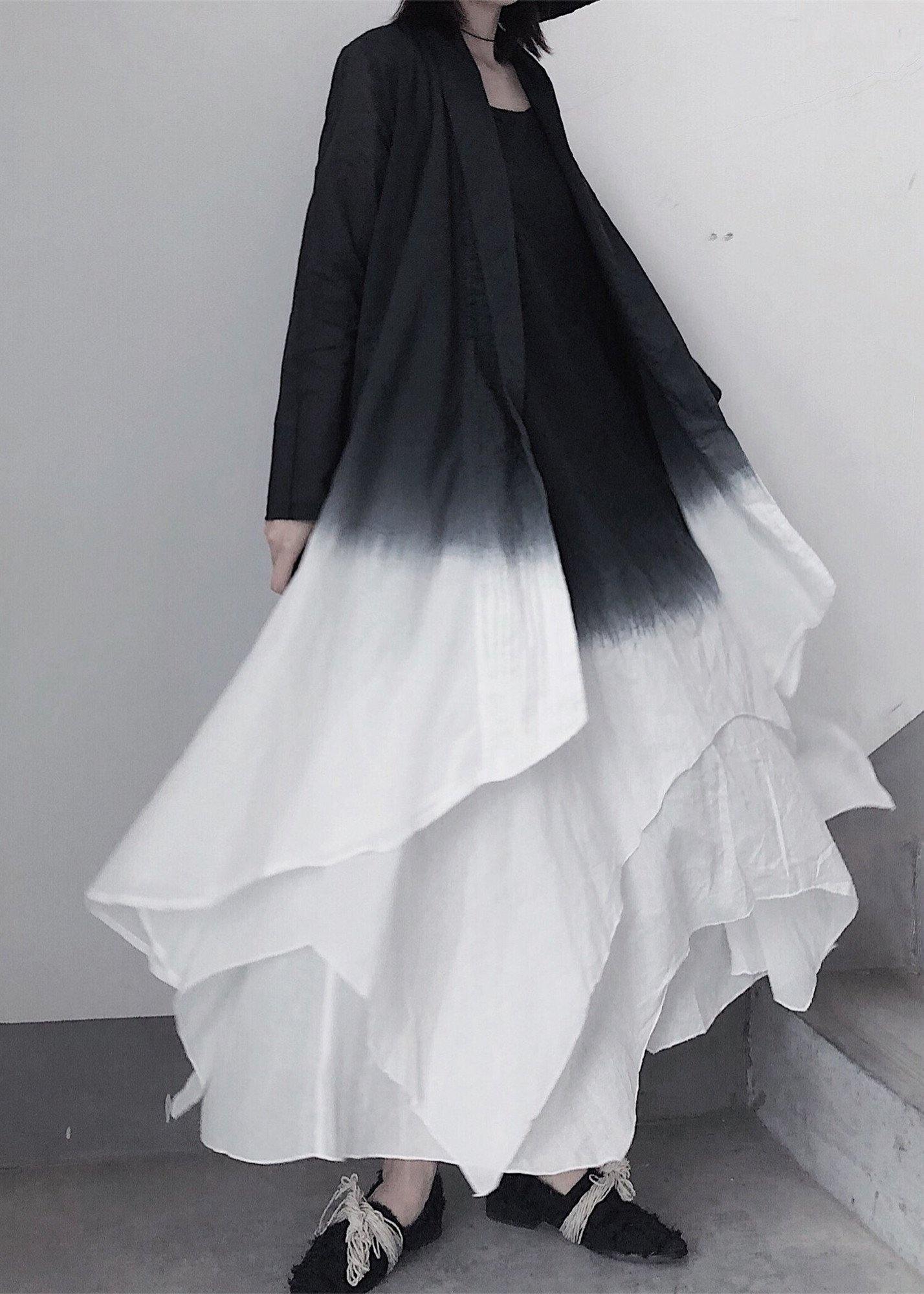Retro Irregular Double Layer Gradient Cape Coat