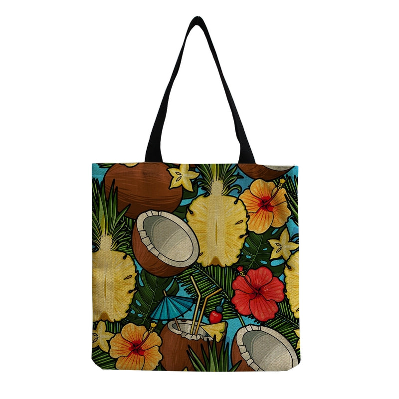 Unisex Linen Plant Fruit Basic Square Open Shoulder Bag