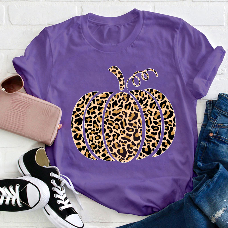 Leopard Pumpkin Teacher T-Shirt