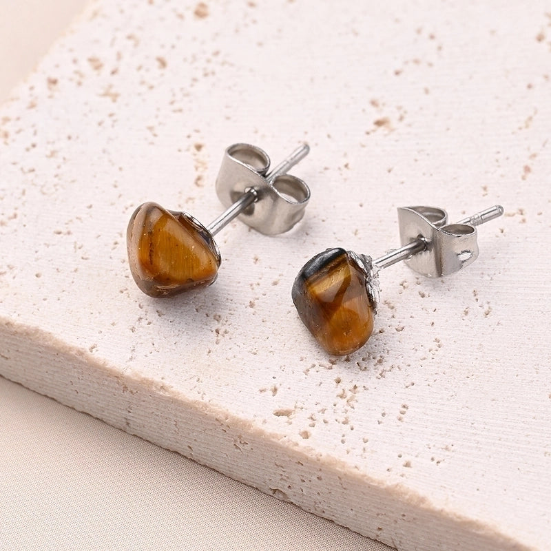 1 Pair IG Style Casual Irregular Simple Irregular Polishing Inlay 304 Stainless Steel Natural Stone Crystal Agate Obsidian Ear Studs