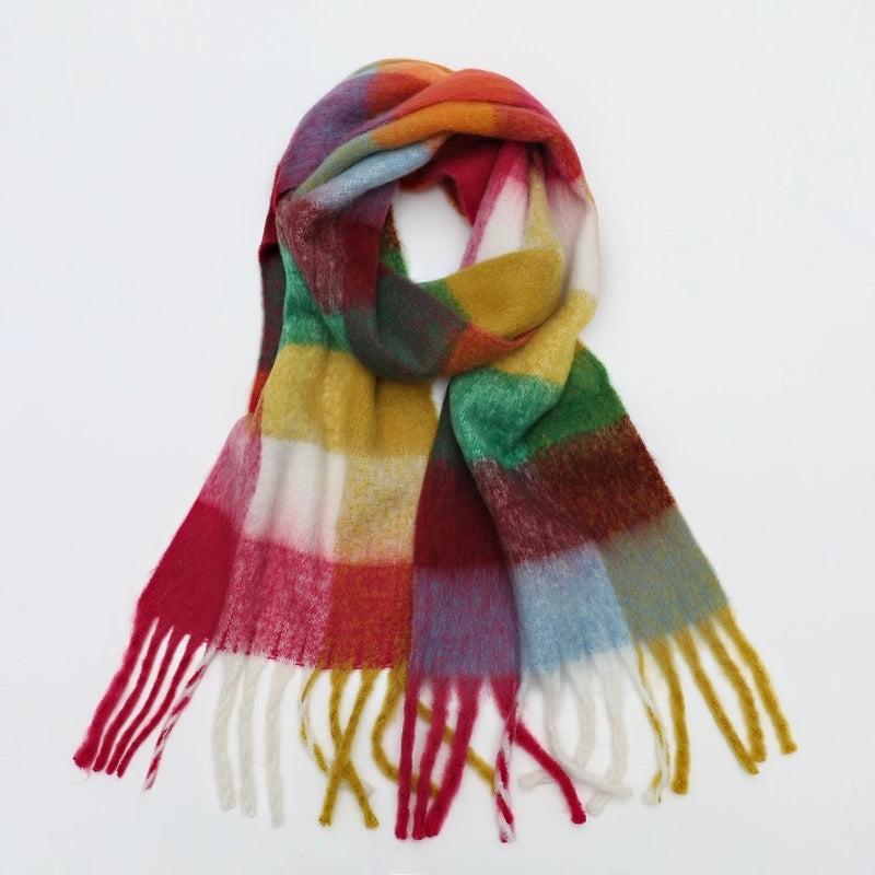 Autumn And Winter Scarf Cashmere Thickened Warm Striped Plaid Scarf Women's Fashion Tassel Long Men's And Women's Scarf Couple