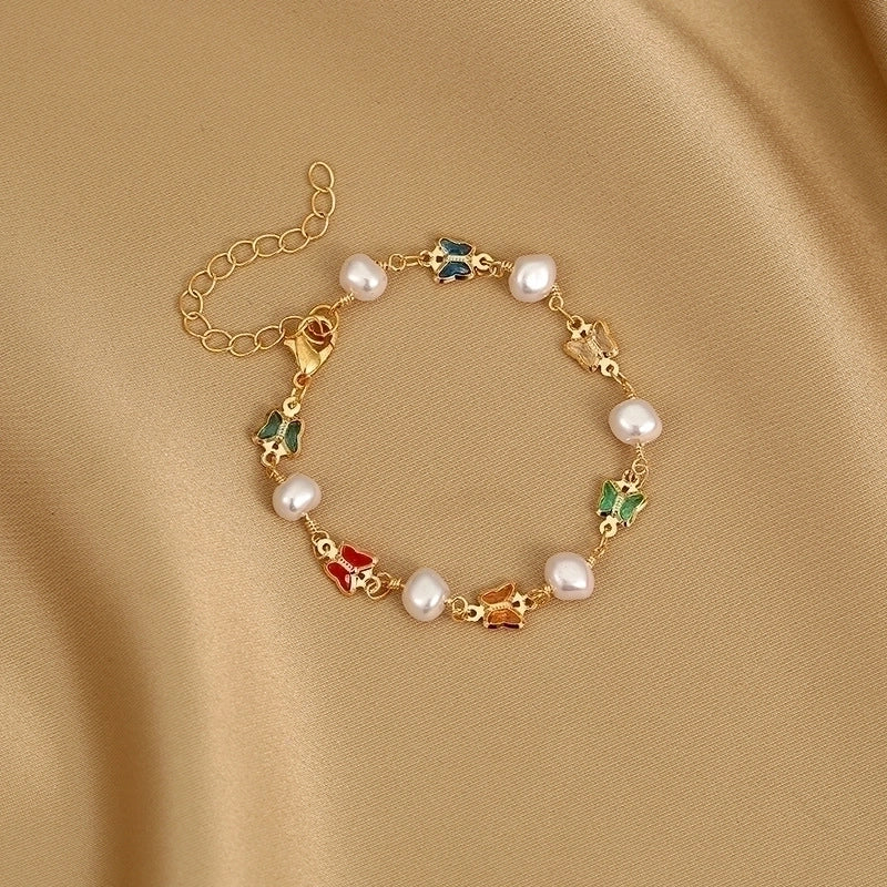 Fashion Heart Shape Butterfly Alloy Inlay Artificial Pearls Rhinestones Women's Bracelets 1 Piece