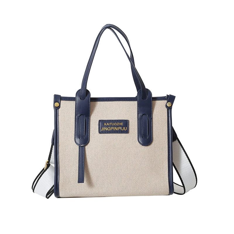 Women's Large Canvas Letter Elegant Square Zipper Tote Bag