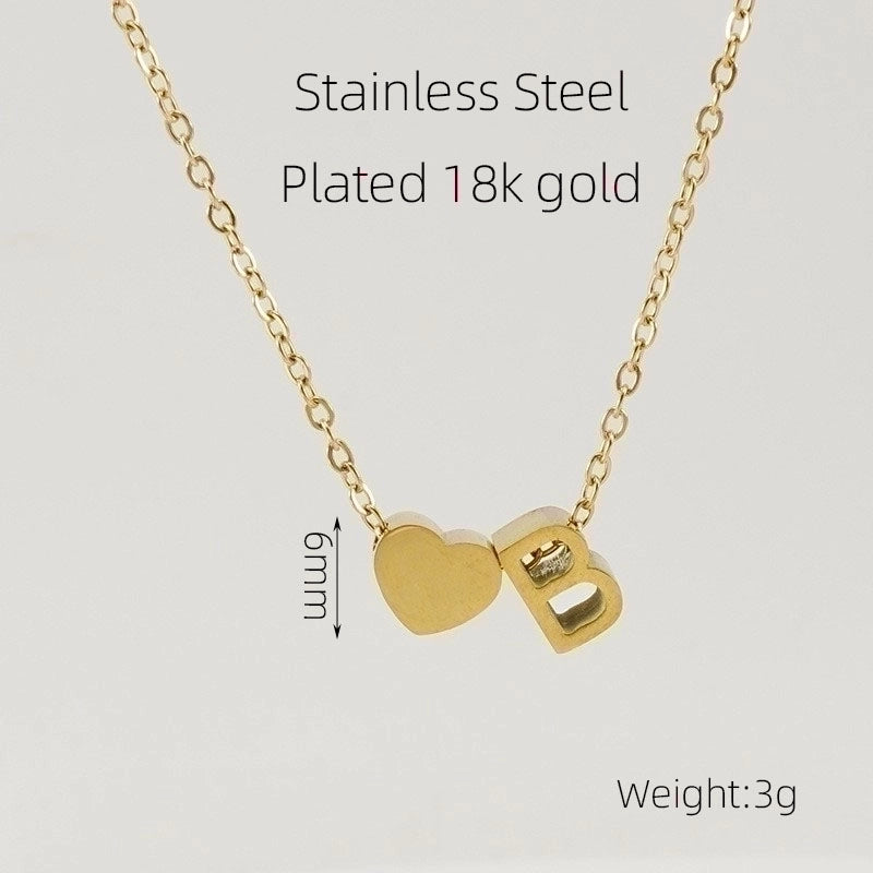 304 Stainless Steel 18K Gold Plated Casual French Style Plating Letter Heart Shape Pendant Necklace