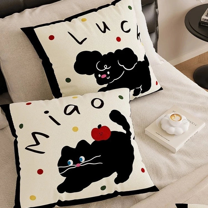 Cute Cat Polyester Short Velvet Pillow Cases Couch & Sofa Decor