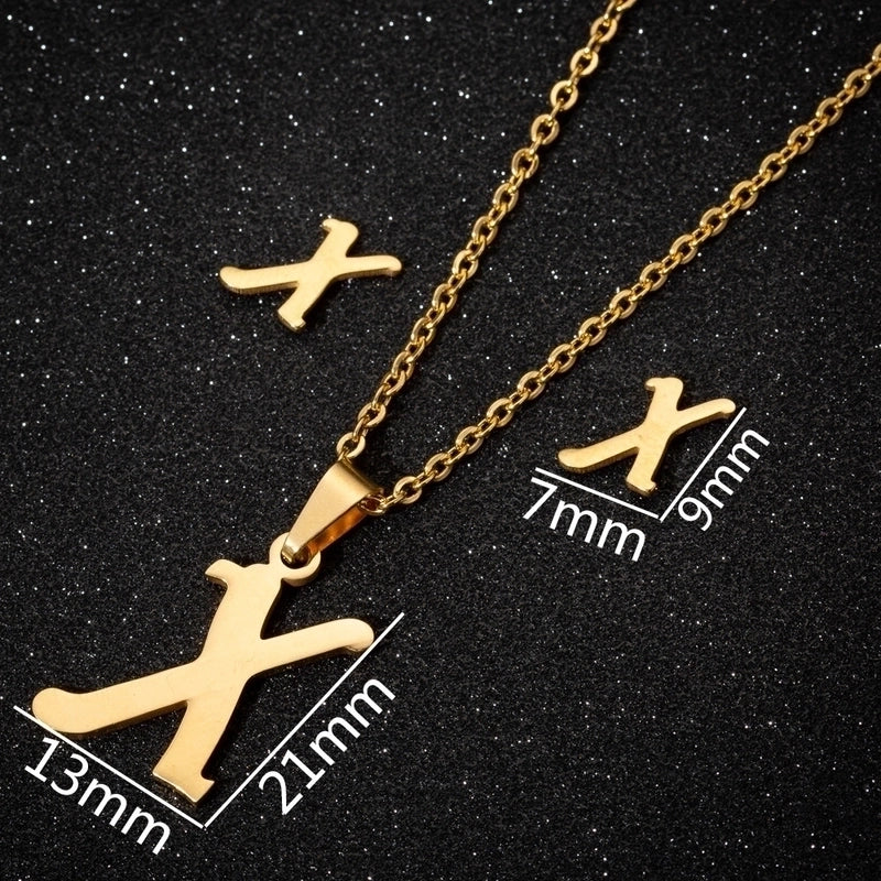 Women's Fashion Minimalist Letter Stainless Steel Pendant Necklace Ear Studs Plating Jewelry Sets