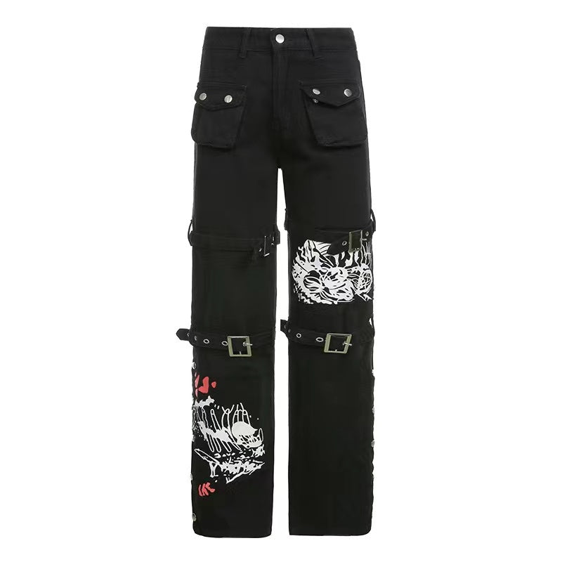 Punk Metal Buckle Jeans  KF9933