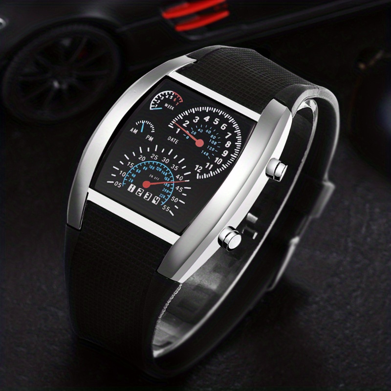 1pc Foreign Trade Cross-border Led Electronic Explosive Aviation Watch Men's Square Sports Dashboard Creative Watch