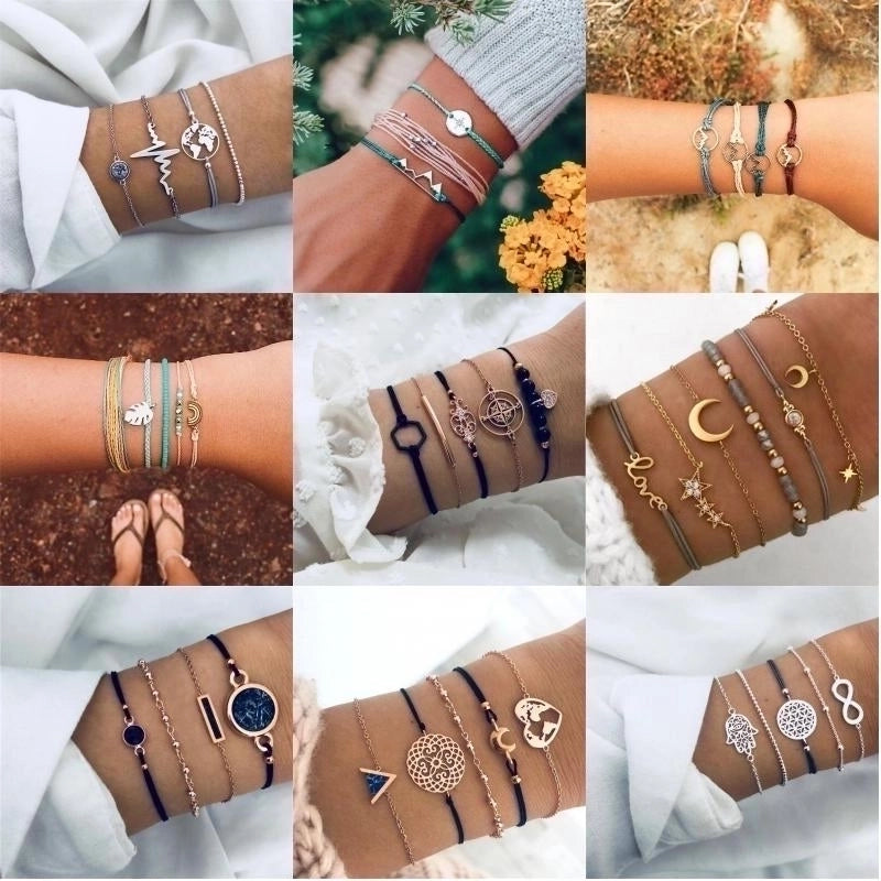 Casual Retro Minimalist Letter Rainbow Moon Stainless Steel Alloy Beaded Drawstring Inlay Artificial Diamond Gold Plated Silver Plated Bracelets