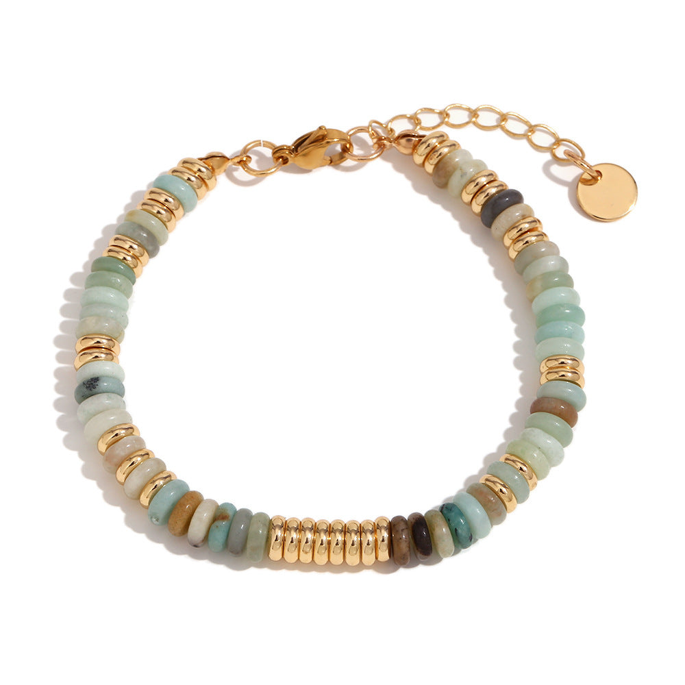 Women Fashion Round Circle Geometric Stainless Steel 18K Gold Plated Bracelets