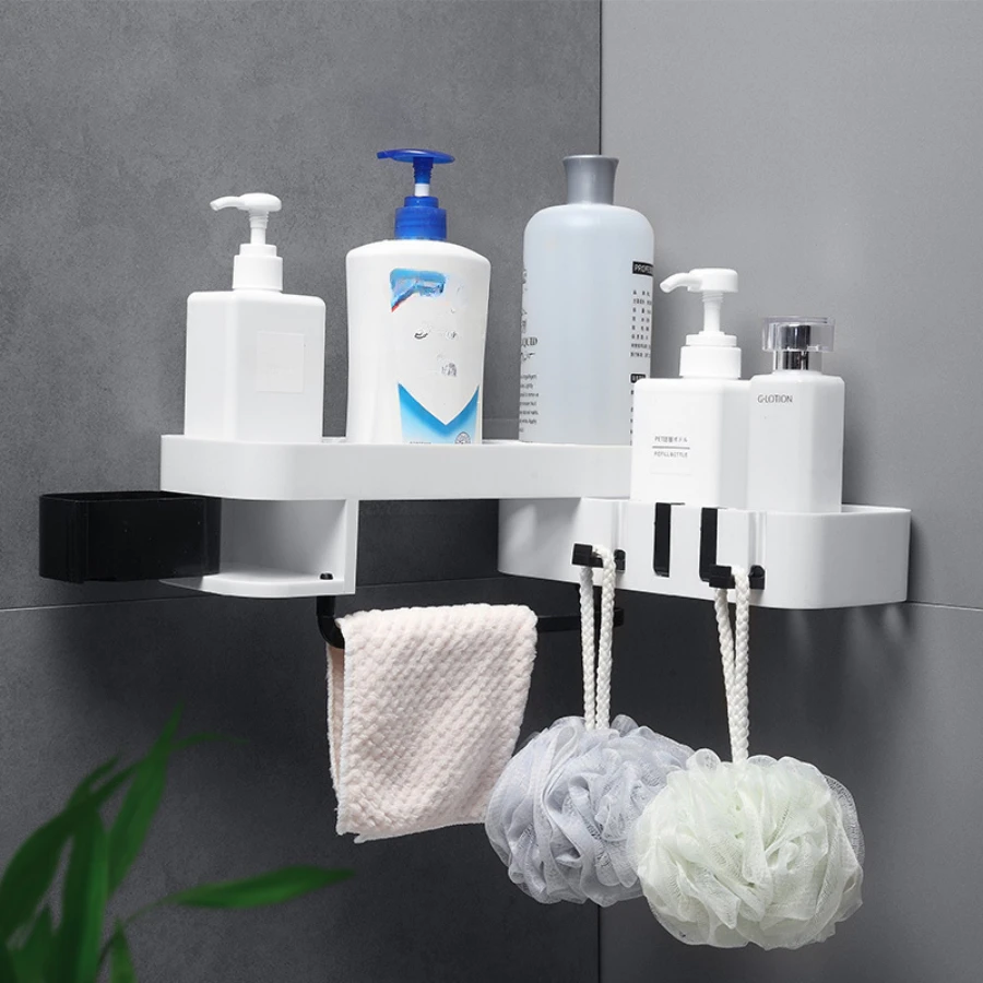 CORNER BATHROOM SHELF WALL-MOUNTED KITCHEN & COSMETIC STORAGE RACK