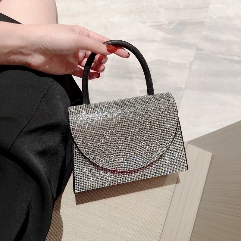 Gold Silver Black Polyester Solid Color Rhinestone Square Evening Bags