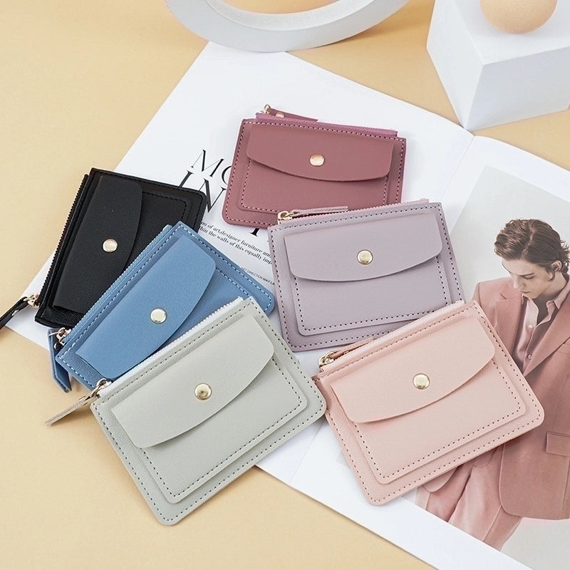 Women's Solid Color Pu Leather Zipper Card Holders