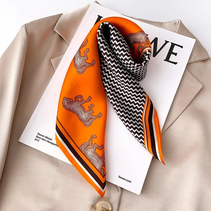 Women's Elegant Minimalist Flower Satin Printing Silk Scarf