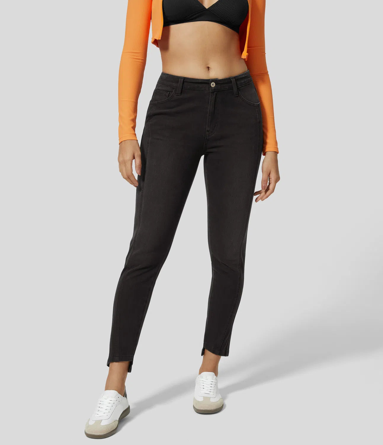 Mid Rise Button Zipper Multiple Pockets Stretchy Knit Casual Skinny Jeans