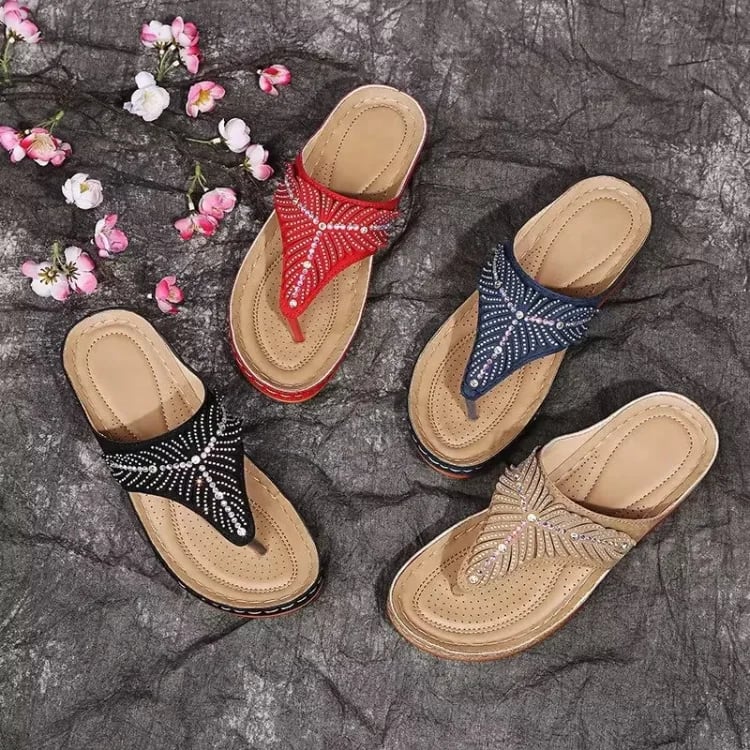 🔥2023 Women Casual Orthopedic Sandals. Crystal Rome Fashion Clip Toe Slippers