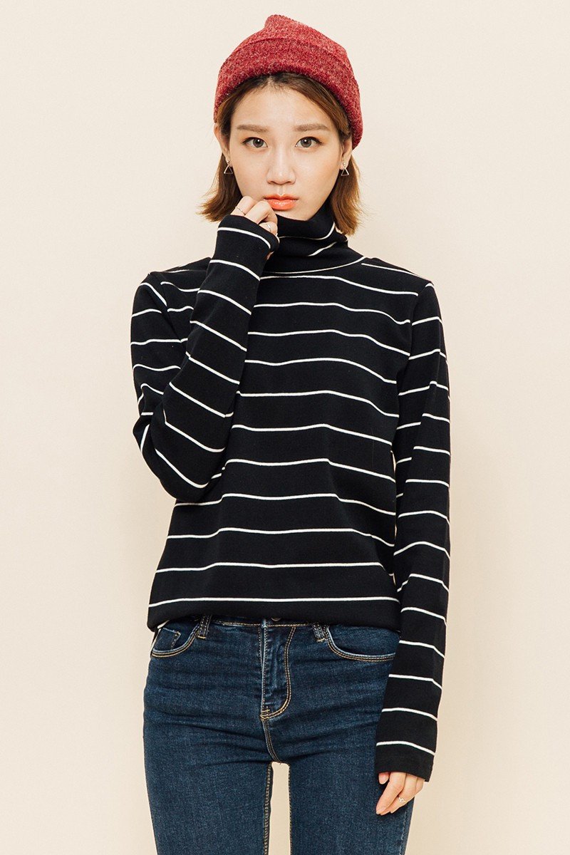 Vintage Styled Striped Turtleneck Shirt