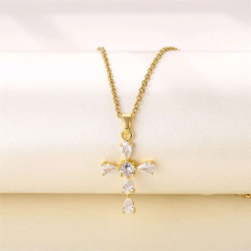 Minimalist Heart Shape Key Stainless Steel Titanium Steel Plating Inlay Zircon 18k Gold Plated Gold Plated Pendant Necklace