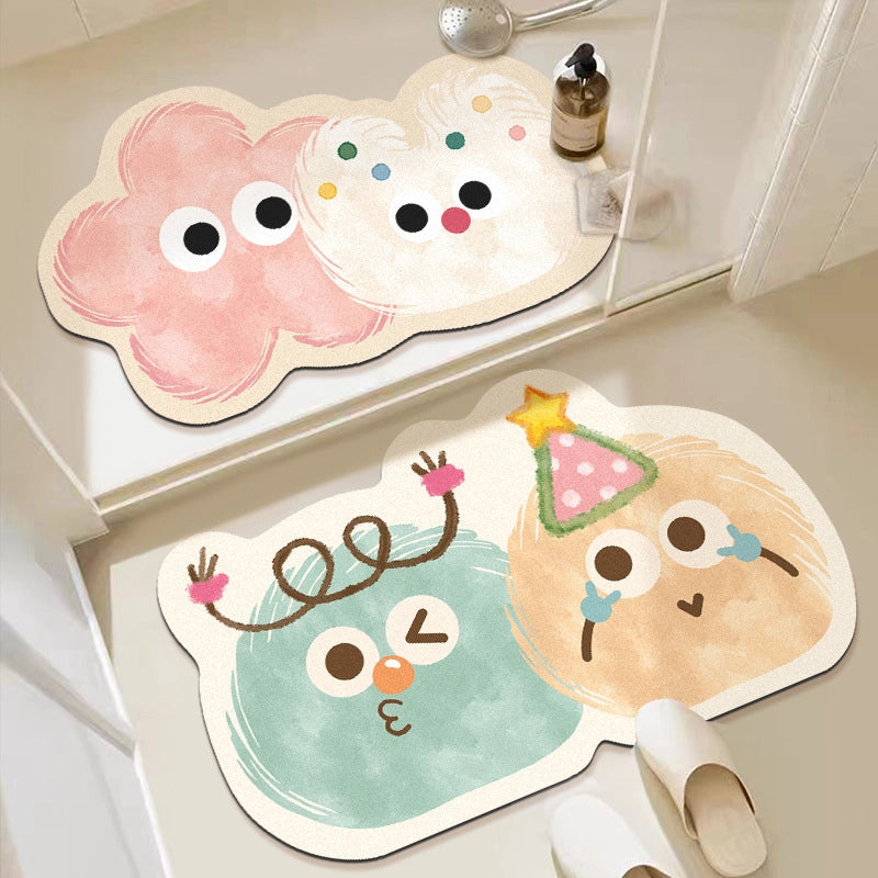 Cartoon Bathroom Mat Absorbent Dirt Resistant Fun Bathroom Door Quick-drying Diatom Mud Mat Toilet Anti-slip Mat