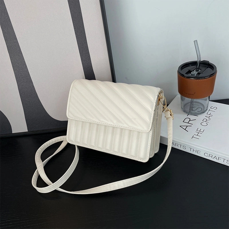 Women's Small Pu Leather Stripe Basic Square Flip Cover Crossbody Bag