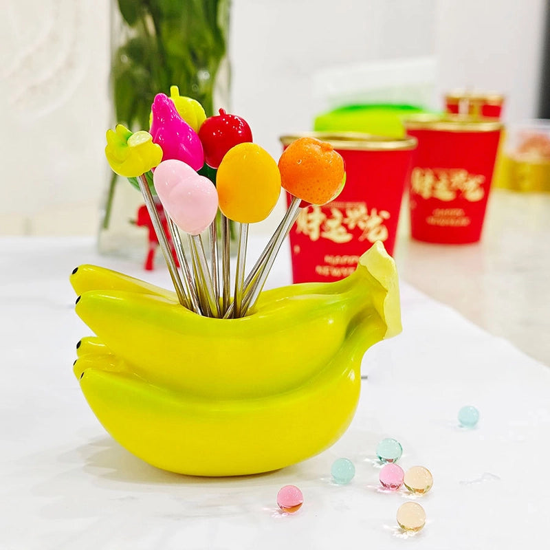 Cute Apple Strawberry Banana 201 Stainless Steel Plastic Fruit Fork 1 Set