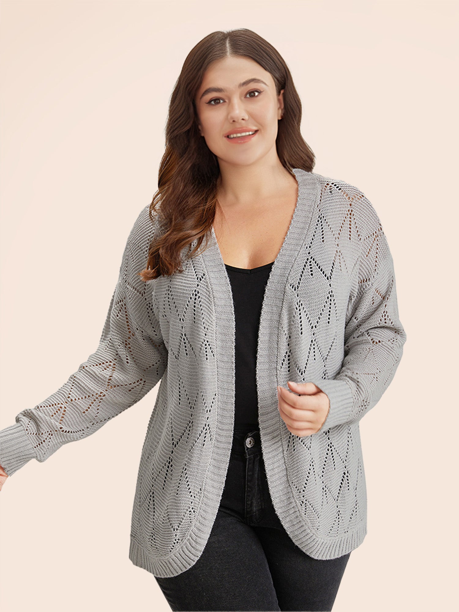 Geometric Hollow Out Open Front Cardigan