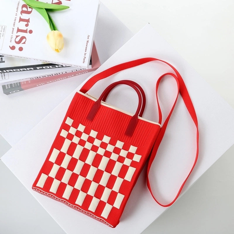 Women's Medium Cotton Plaid Waves Heart Shape Cute Basic Square Open Square Bag