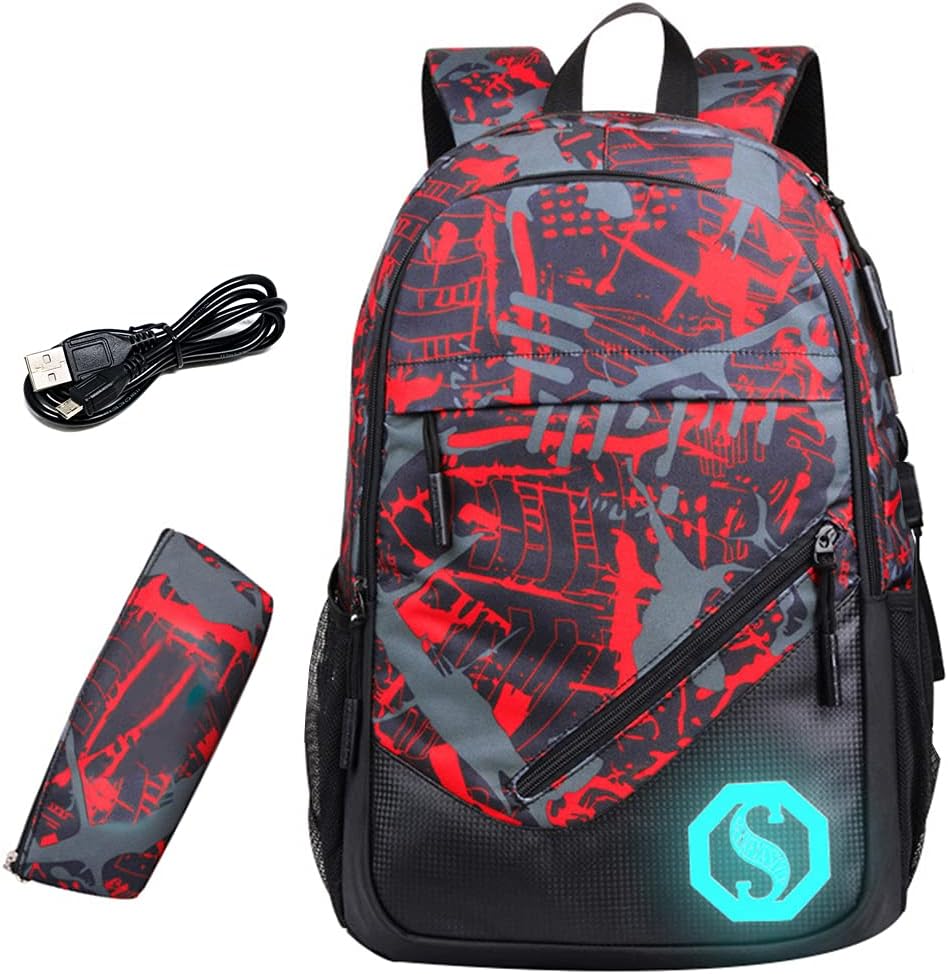 JiaYou Teenage Boy Girl Unisex 20L Multifunctional School Bag Backpack Set with Florescent Mark