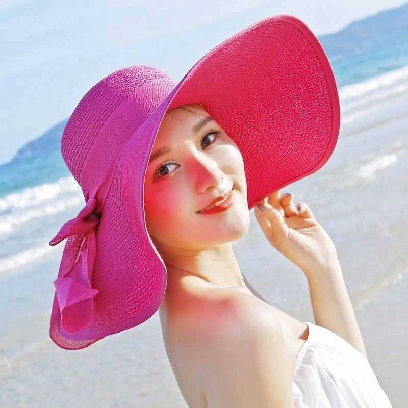 Women's Basic Vacation Pastoral Solid Color Bowknot Big Eaves Sun Hat