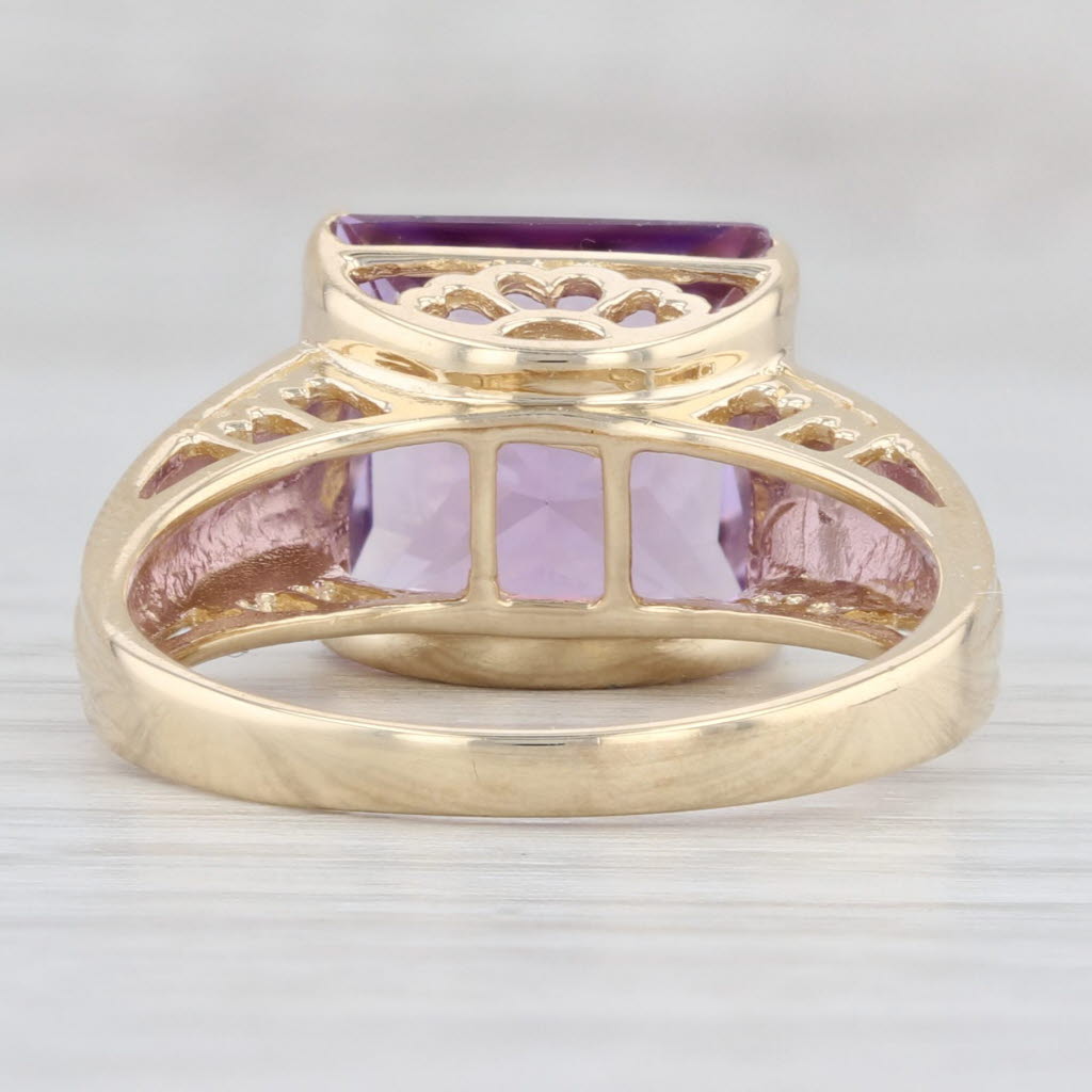 5.15ct Princess Amethyst Solitaire Ring 14k Yellow Gold Size 8 Heart Bridge