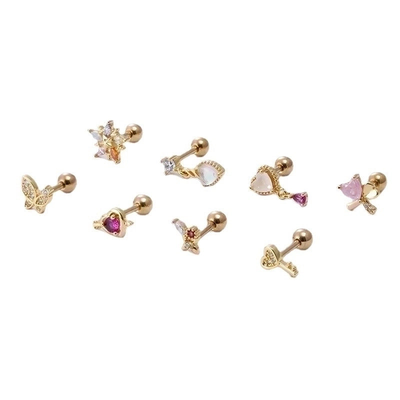 1 Piece Ear Cartilage Rings & Studs Fashion Heart Shape Butterfly 316L Stainless Steel  Copper Plating Inlay Zircon