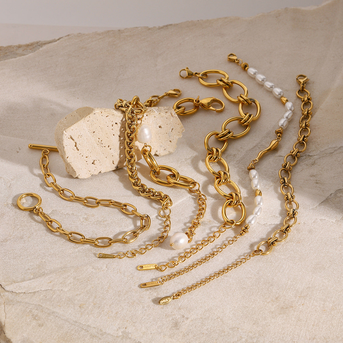 Jie Ding Stainless Steel Gold Pearl Bracelet Niche Metal Chain Titanium Steel Jewelry