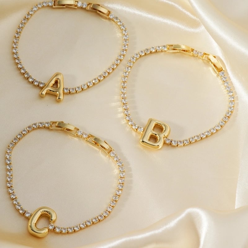 304 Stainless Steel Copper K Gold Plated Minimalist Classic Style Plating Inlay Letter Zircon Bracelets