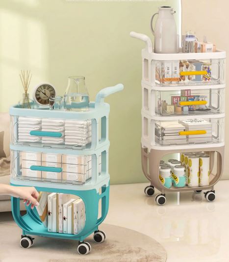 4 Layer Cart Bedside Mobile Snack Storage Rack. Waterproof Freestanding Storage Cabinet