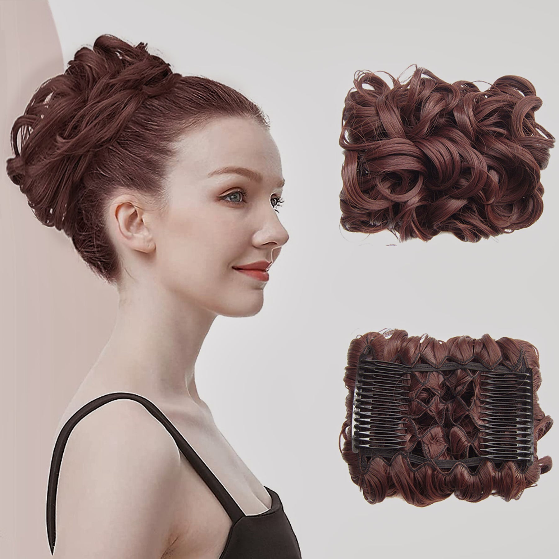 Kort. rommelig. krullend haarstukje chignon