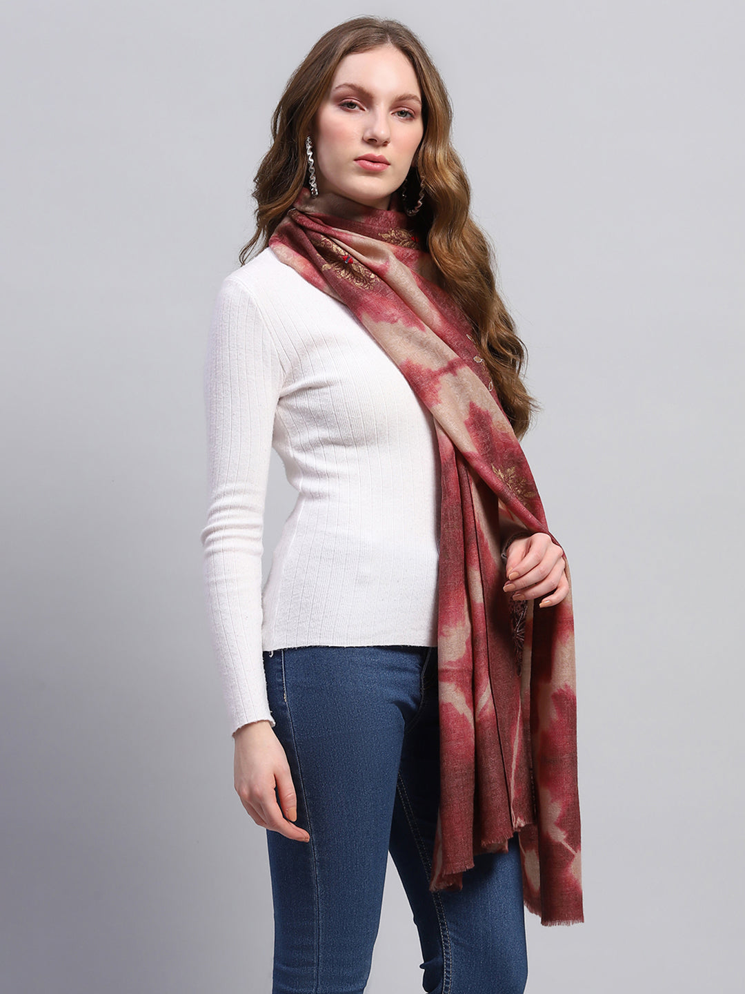 Women Maroon Self Design Stole