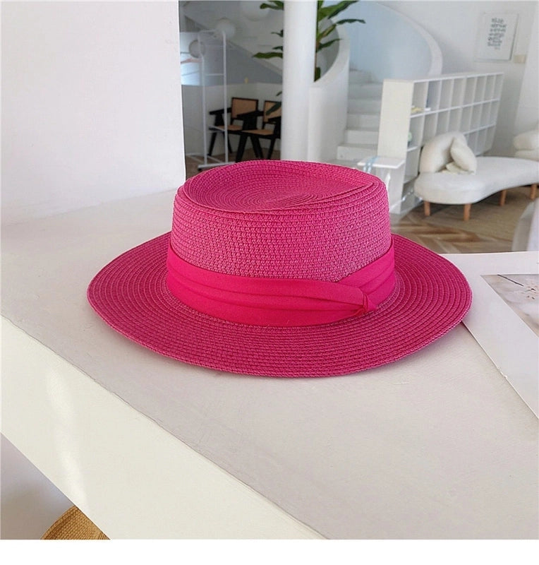 Women's Vacation Solid Color Flat Eaves Straw Hat