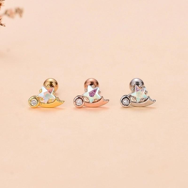 Minimalist Star Heart Shape Stainless Steel Copper Plating Inlay Zircon Ear Studs 1 Piece