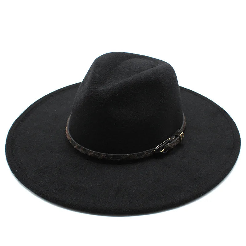 New Autumn And Winter Wool 9.5cm Big Brim Jazz Hat Men's And Women's Heart Top Chain Hat Felt Hat