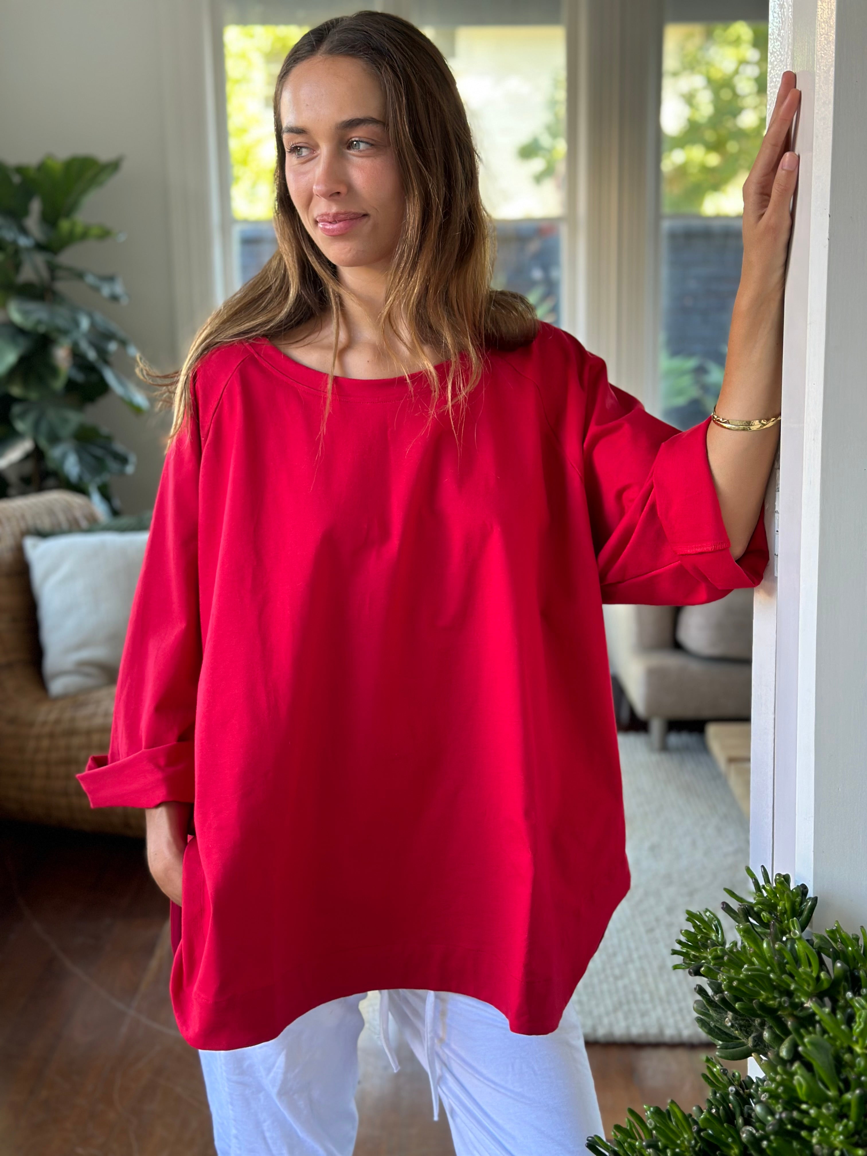 charlotte  top-red jersey knit