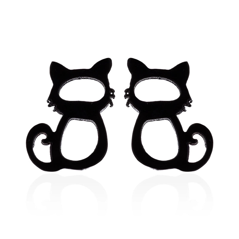 Minimalist Letter Cat Elephant Stainless Steel Plating Hollow Out Ear Studs 1 Pair