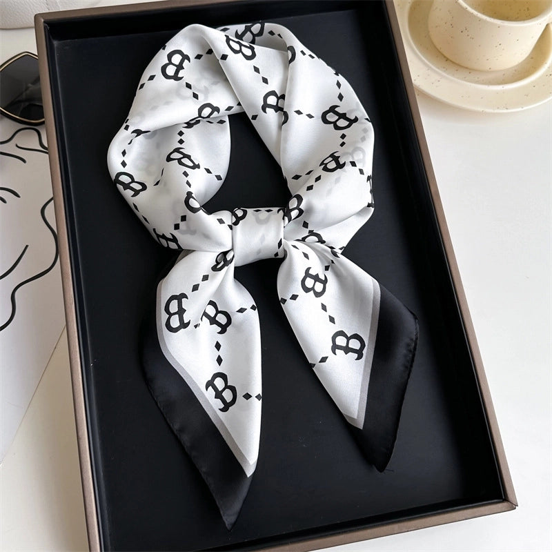 Unisex Casual Minimalist Stripe Flower Polyester Satin Printing Silk Scarf