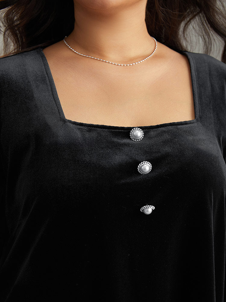 Velvet Metal Button Detail Blouse