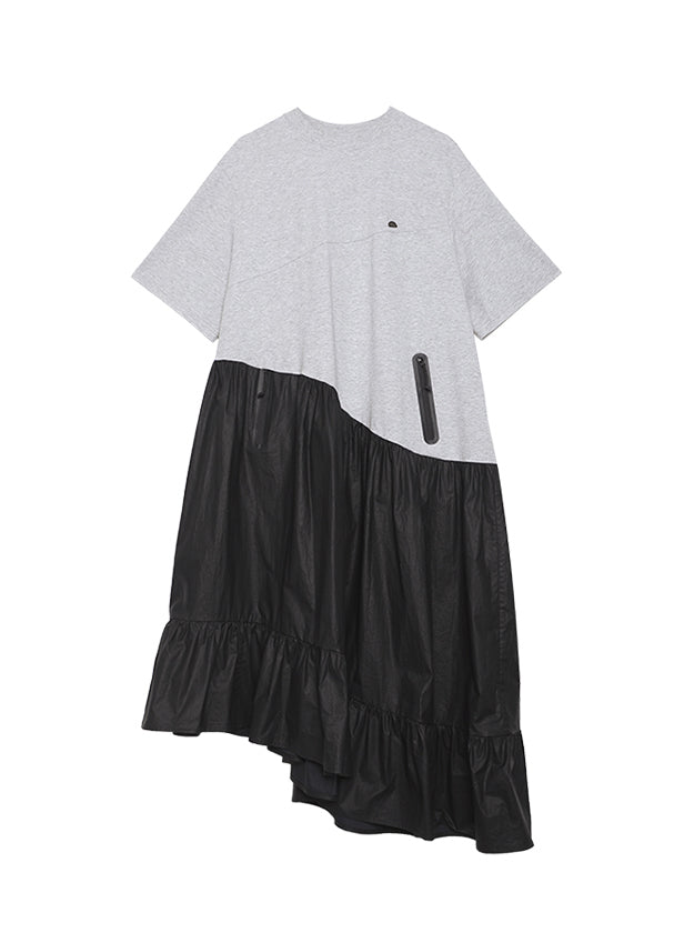 Original Design Colorblock Asymmetrical Patchwork Cotton Dress Summer