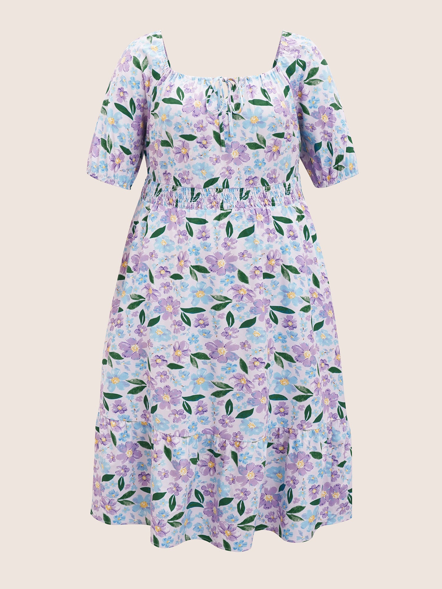 Floral Tie Knot Lantern Sleeve Midi Dress