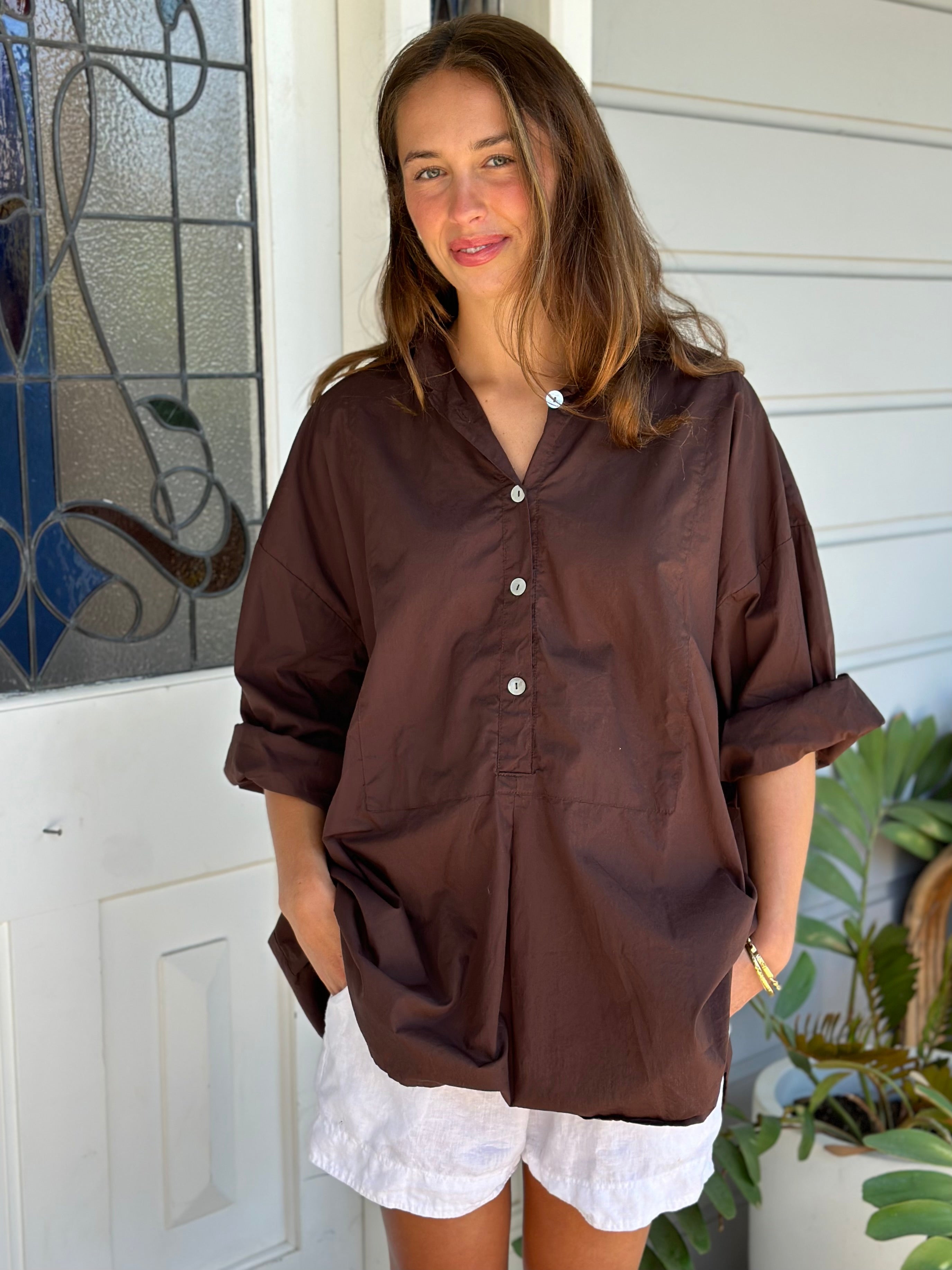 megan shirt - chocolate cotton