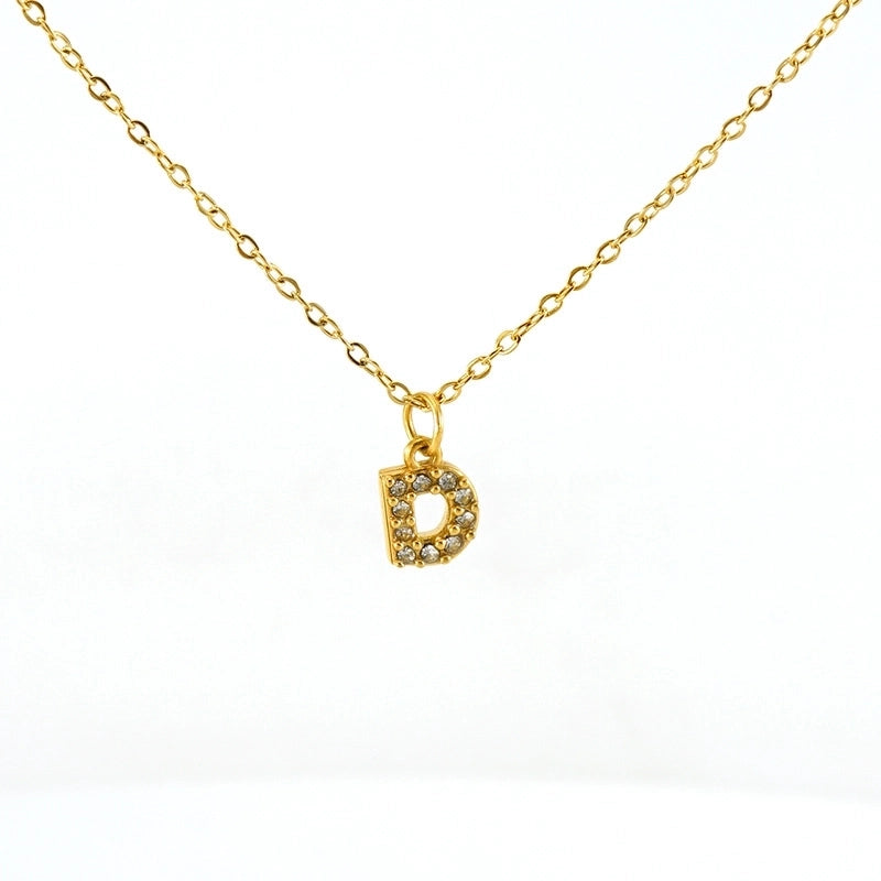 Minimalist Classic Style Letter Titanium Steel Zircon 18K Gold Plated Inlay Pendant Necklace